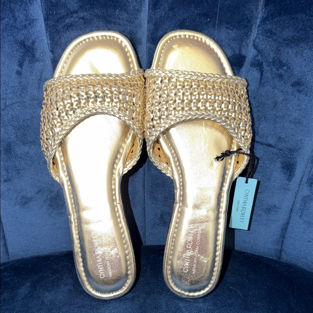 Cynthia Rowley Metallic Gold Woven Slide Sandals Size 6.5 NWT - Picture 2 of 3